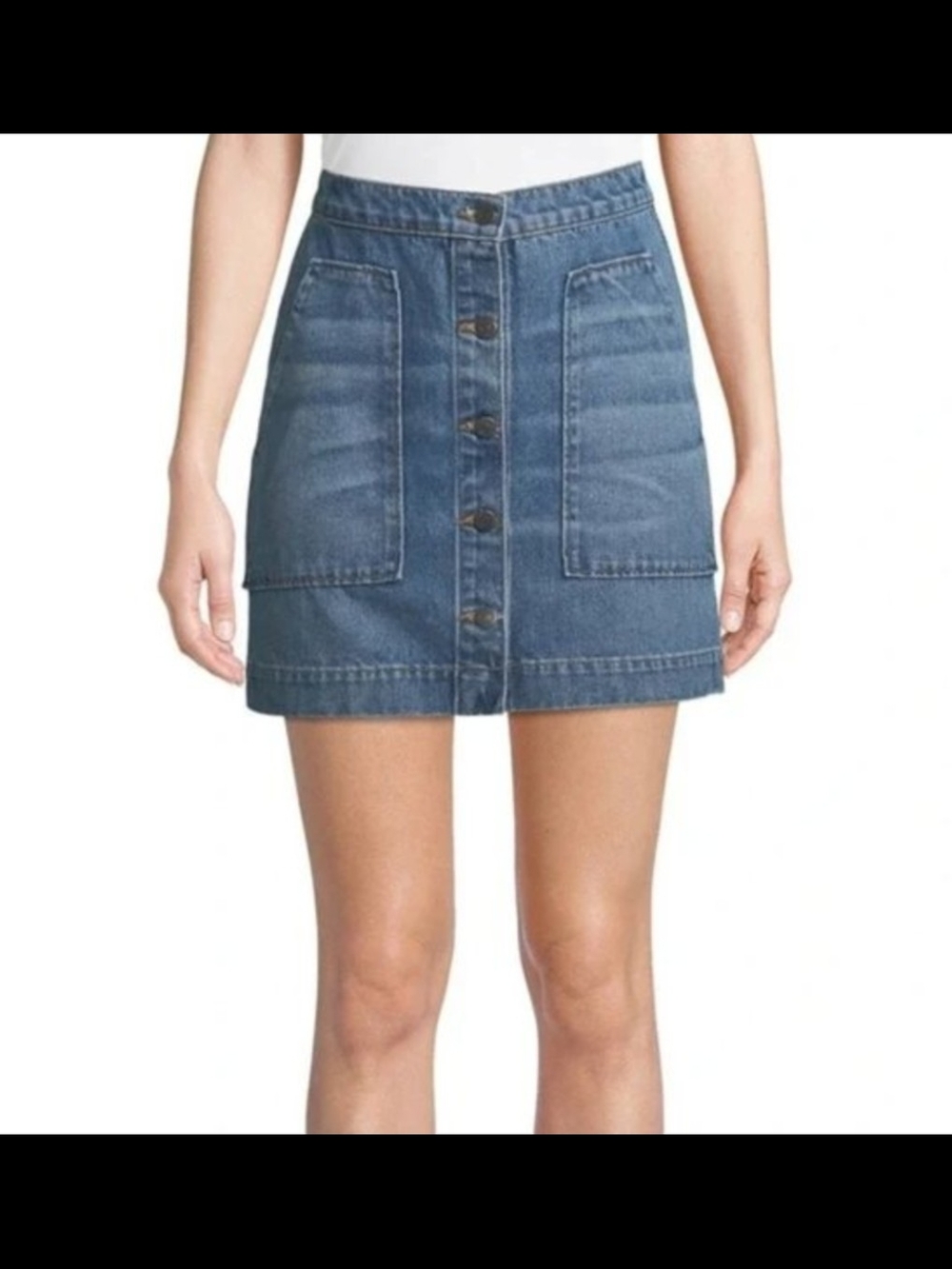 Veronica Beard Blue Button-Front Denim Mini Skirt Cotton